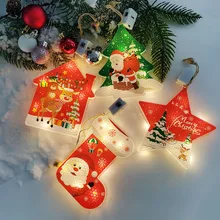 

Christmas LED Lights with Betteries House Star Xmas Tree Stocking Stanta Snowman Lamp for Home Party New Year Hangng Decorations