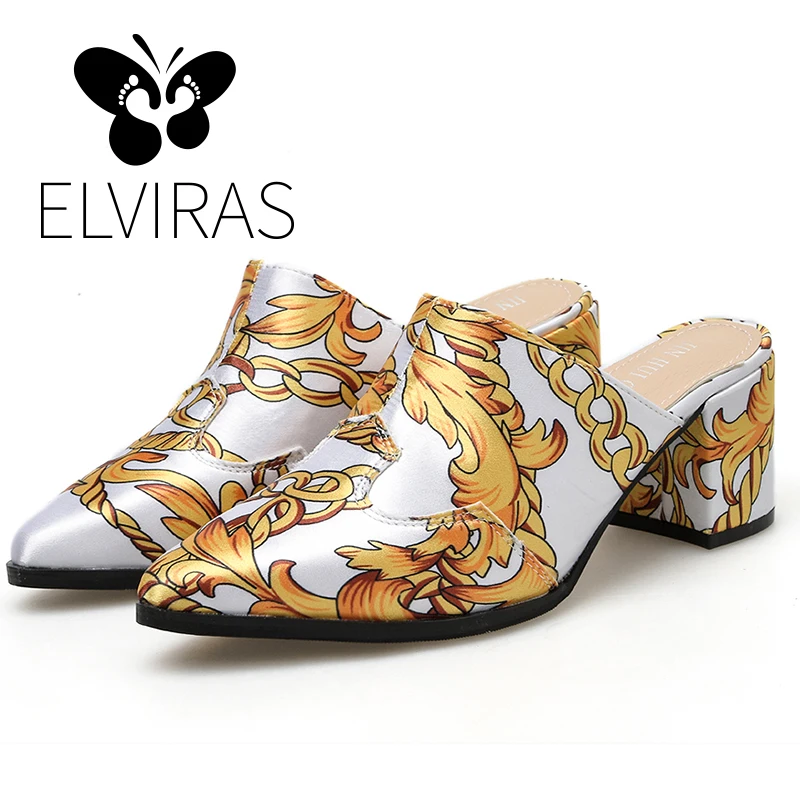 

ELVIRAS female sense high heels 2019 new Roman pattern women's shoes fashion baotou thick bottom women's sandals