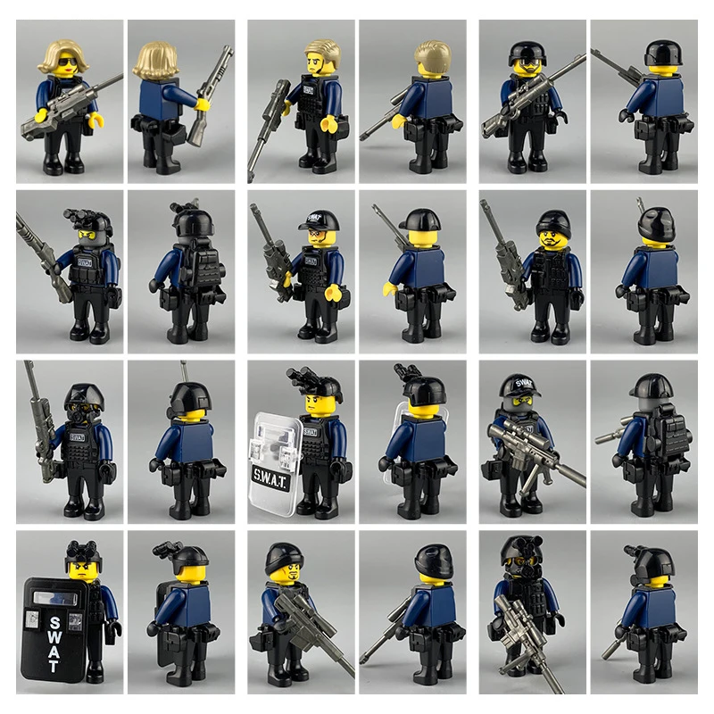 Мини фигуры SWAT совместимые legoings кирпичики город полиция военные мини блоки