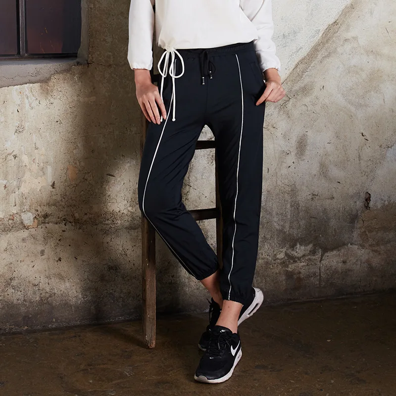 

2018 Spring New Style Yoga Clothes pin tiao Solid Color Skinny Drawstring Slimming Casual Sports Ninth Pants a Generation of Fat