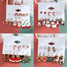 

Winter Pearl Enamel Christmas Earring Set Fashion Snowflake Tree Geometric Alloy Earrings Female Child Christmas Jewelry Gifts