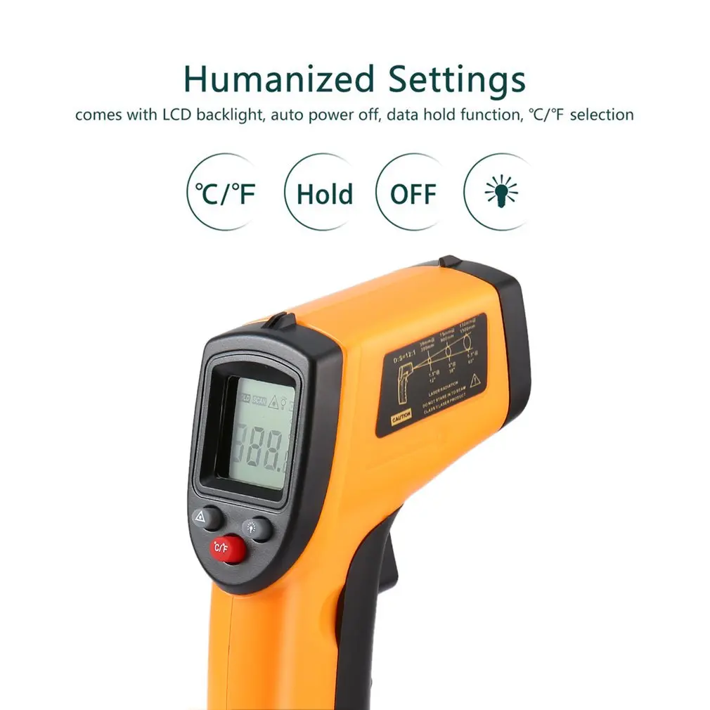 

Digital Thermometer 140 x 70 x 38mm Red Laser Infrared Thermometer Non-Contact IR Pyrometer LCD Temperature Meter Gun Point