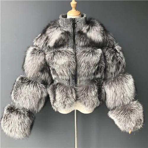 Silver fox fur Зимняя куртка из лисьего меха, женская шуба из натурального меха серебристой лисы, шуба из натурального меха енота, шерстяное пальто, уличная одежда, новая модная куртка - Цвет: Silver fox fur