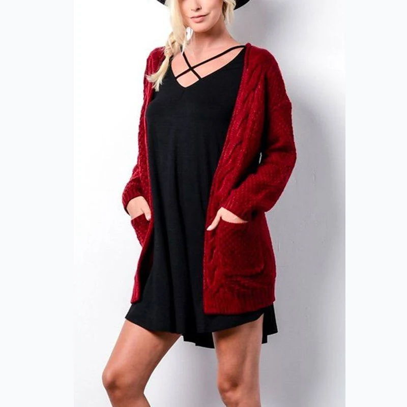 wine red Sweaters Вязаный женский кардиган большого размера с длинным рукавом на осень и зиму, женский свитер, модная повседневная Уличная одежда, джемпер, пальто для женщин CLD1151 - Цвет: wine red Sweaters