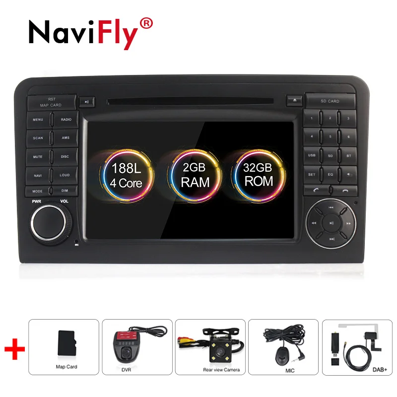 camera dvr dab Navifly Android 9,1 автомобильный мультимедийный DVD плейерт для Mercedes Benz ML серии W164 ML GL gps навигация радио AM карта 2G ram 32G rom - Цвет: camera dvr dab