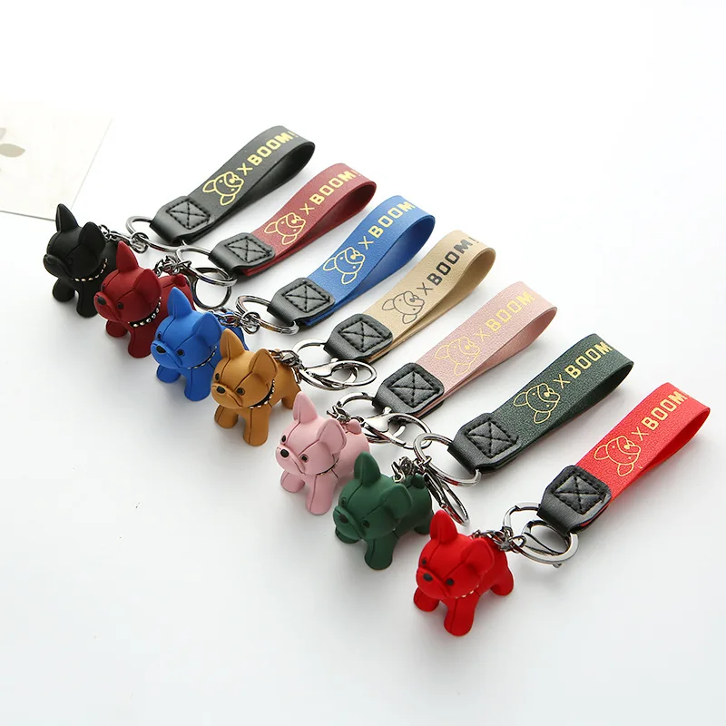 Fashion Dog Keychain Gradient Color French Bulldog PU Leather Keychain For  Women Bag Charm Trinket Men Car Key Chain Jewelry - AliExpress