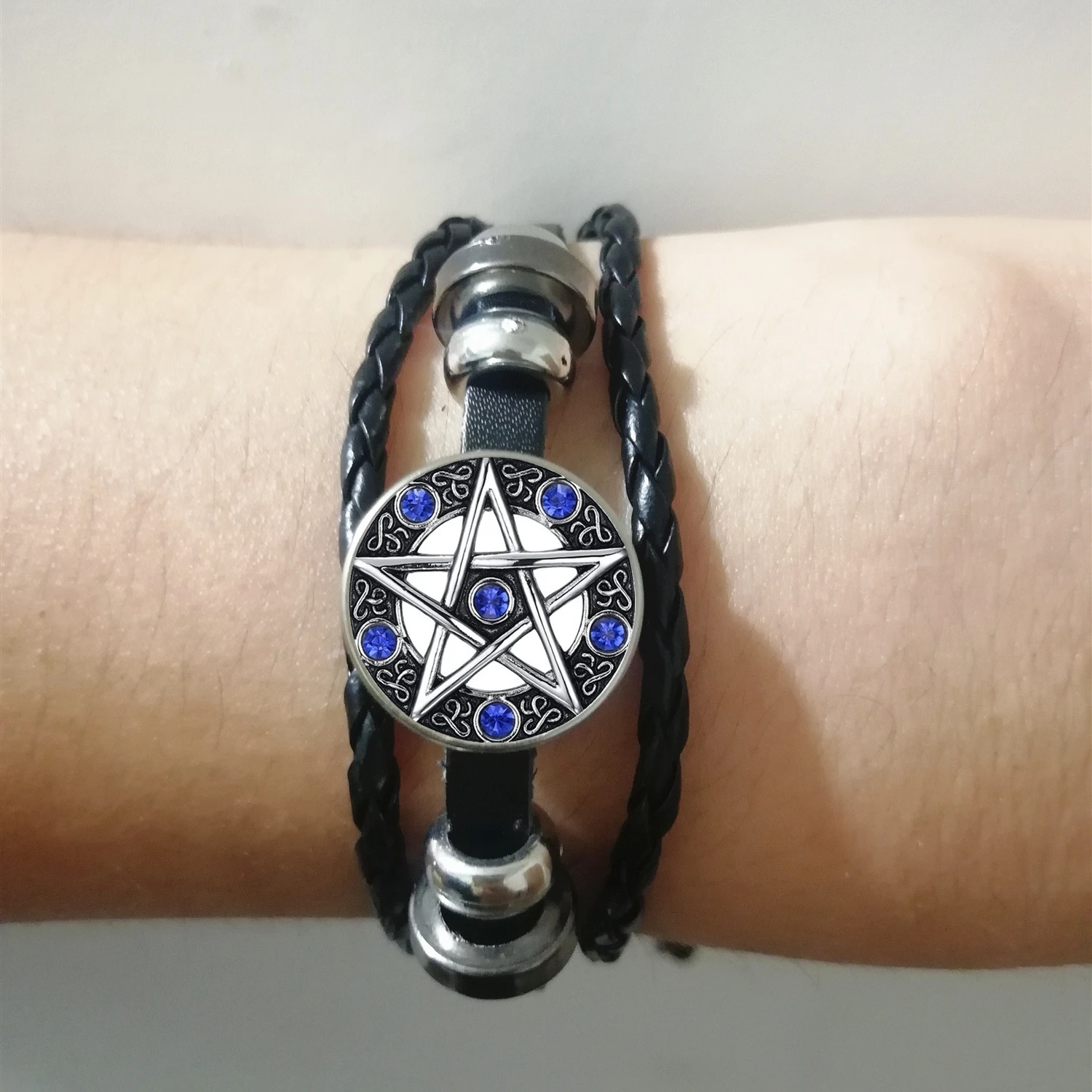 

2019 New Fashion Pop Retro Style Blue Jewelry Five-pointed Star Rope Leather Braided Bracelet charm bracelet