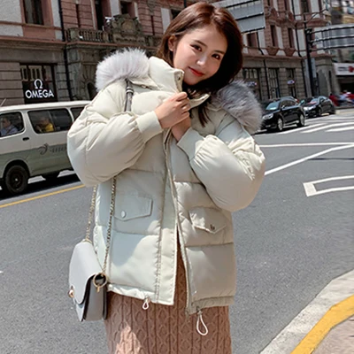 Повседневное меховое пуховое пальто с капюшоном для женщин, зимнее плотное теплое пальто-парка больших размеров, женский корейский пуховик, женская модная однотонная верхняя одежда - Цвет: white