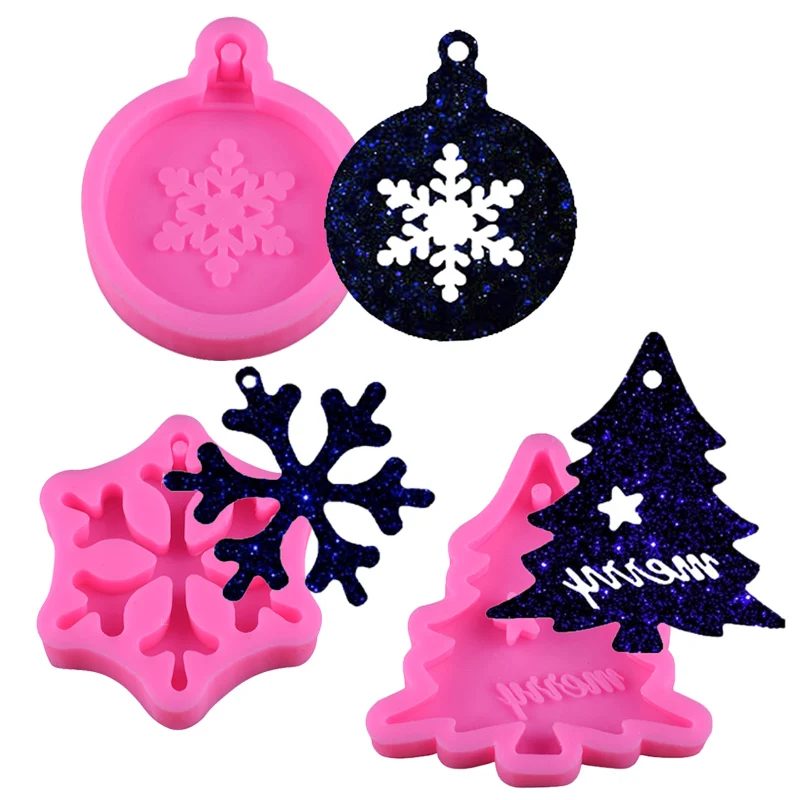 

Форма для подвесок в виде рождественской елки и снежинки, ювелирные изделия ручной работы из силикона, под заказ, форма из УФ эпоксидной смолы M2514