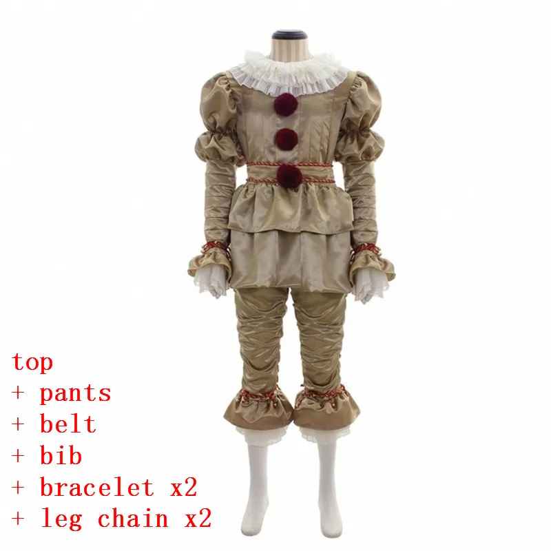 costume 3 Фильм Стивен Кинг это пеннивайз Костюм взрослых Хэллоуин Косплей костюмы Pennywise клоун Страшный Джокер маска комплект обуви - Цвет: costume 3
