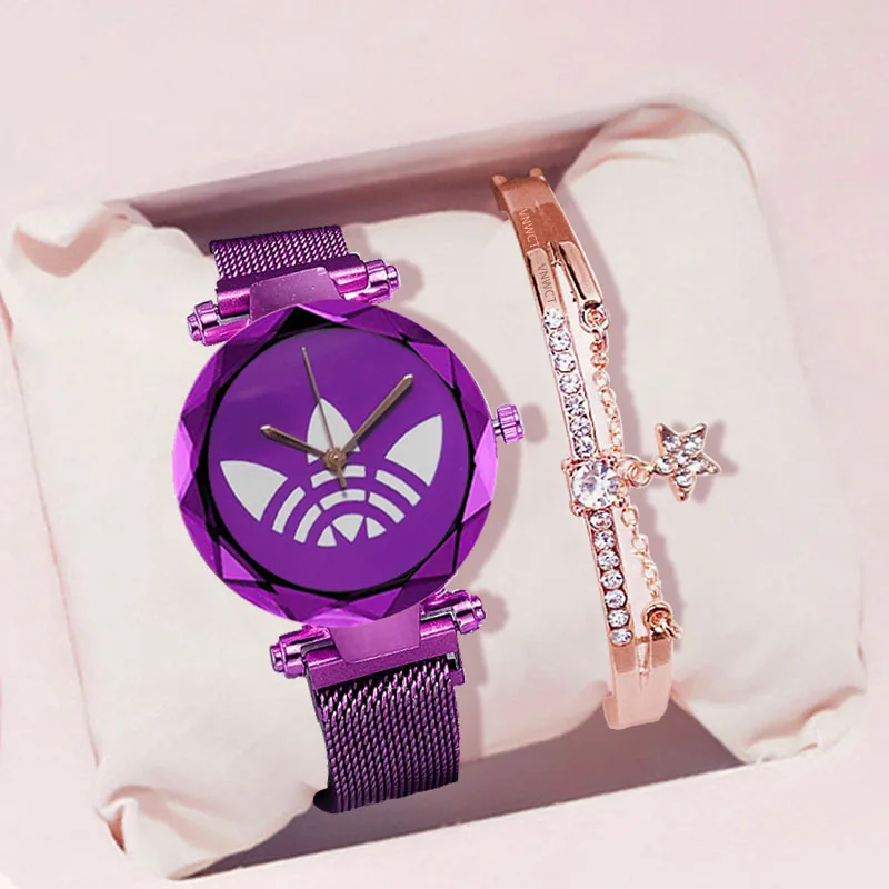 Модные кварцевые женские часы, роскошные женские часы со стразами, звездное небо, магнит, браслет, наручные часы, Relogio Feminino Montre Femme - Color: All Purple bracelet