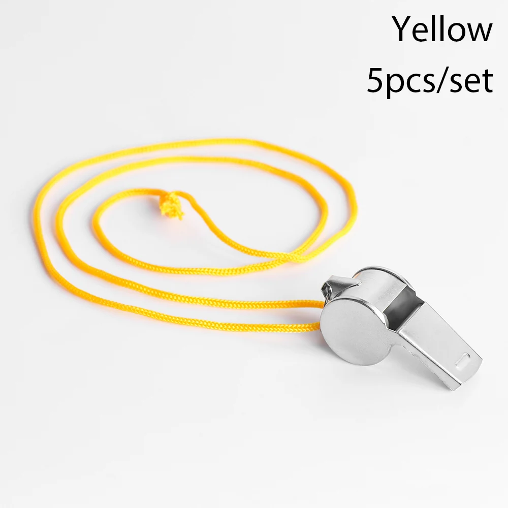 Yellow 5pcs 1/2/5 шт Нержавеющая сталь с веревкой рефери свисток вечерние Обучение Спортивная кофта с капюшоном(игровой футбольный баскетбольный мяч для регби черлидера, инструменты - Цвет: Yellow 5pcs