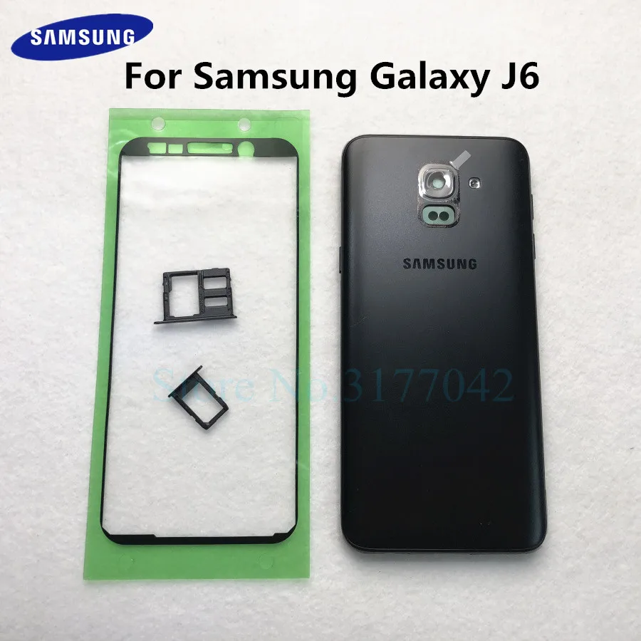 

For Samsung Galaxy J6 2018 J600 J600F SM-J600F Full Housing Middle frame Battery Back Cover Case With SIM card tray + Sticker