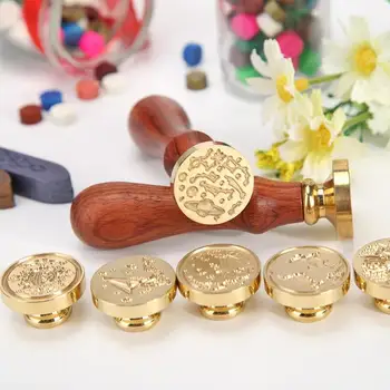 

1PC Retro Metal Sealing Wax Stamps for DIY Stamping Craft Wedding Invitations Sealing Wood Handle Stamp Craft Gift