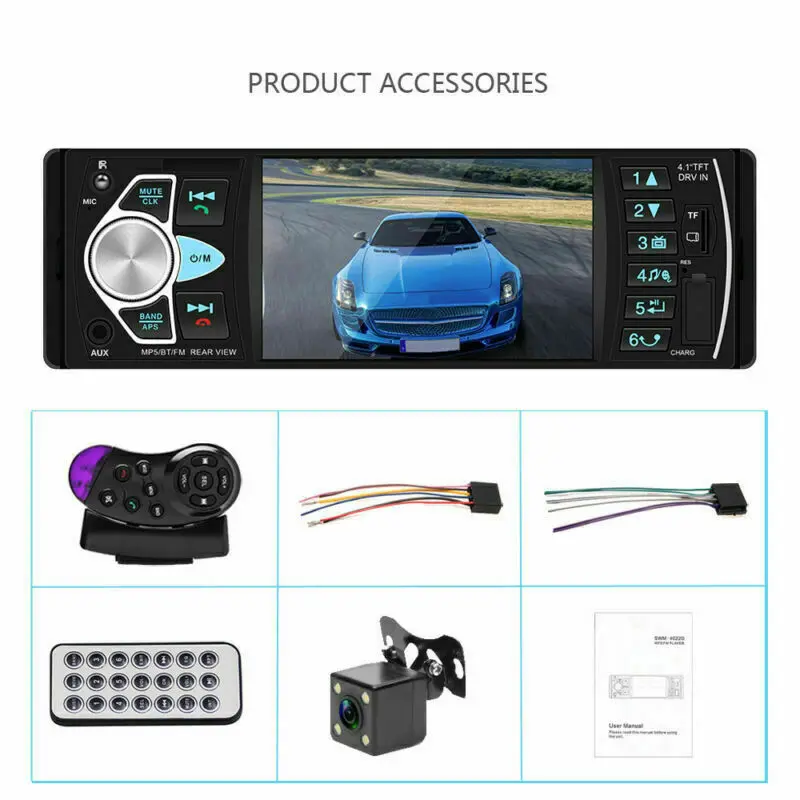 Новейший 4,1 ''одиночный 1 din автомобильный стерео MP5 MP3 плеер Bluetooth FM радио USB AUX+ камера Автомобильный мультимедийный плеер