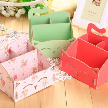 

Cute Cat Storage Box Wooden For Jewelry Organizer Makeup Cosmetics Box Container Office DIY Makeup Organizer Cosmetics Storage