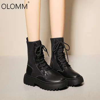 

2019 Autumn and Winter New Leather Boots Snow Shoes Flat Flying Woven Women's Shoes High To Help Boots Martin Boots England