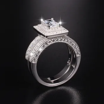 

Vintage 14K gold Square Diamond rings for Women Luxury Wedding Cocktail Rings Set jewelry