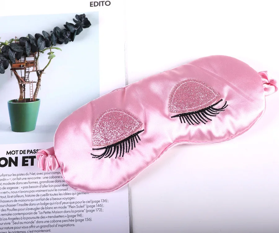 pink silk big eyes eyelash eyes sleep mask cover shade eye patch