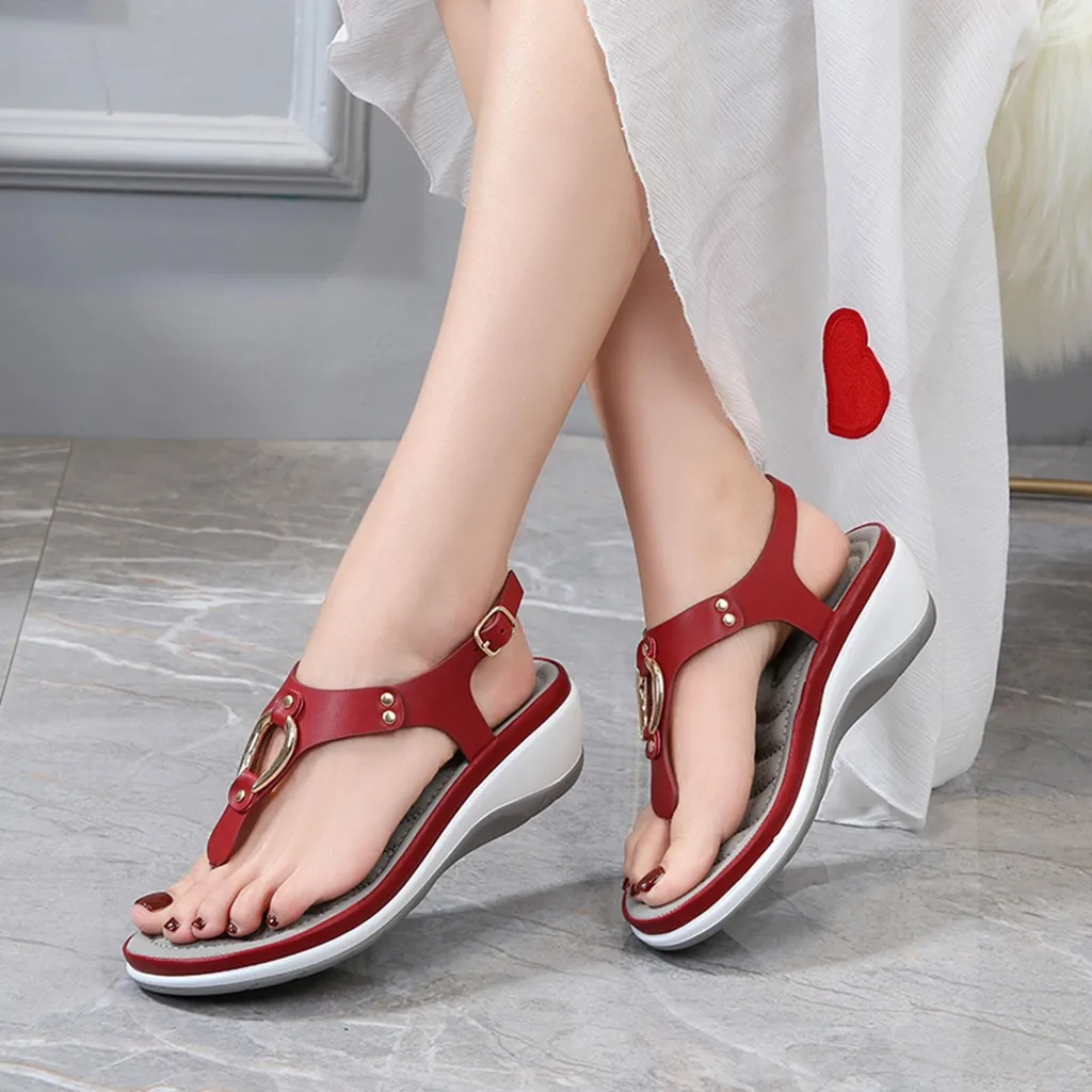 

Gladiator Sandals Women Thick Ladies Metal Comfortable Flip Flops Wedges Slipper Summer Sandals Ladies Casual shoes G3