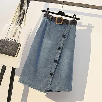 

Denim Skirts Womens 2020 Spring and Summer New Large Size Women's Fashion Single-breasted Jeans Mid-length Skirt Pants K447
