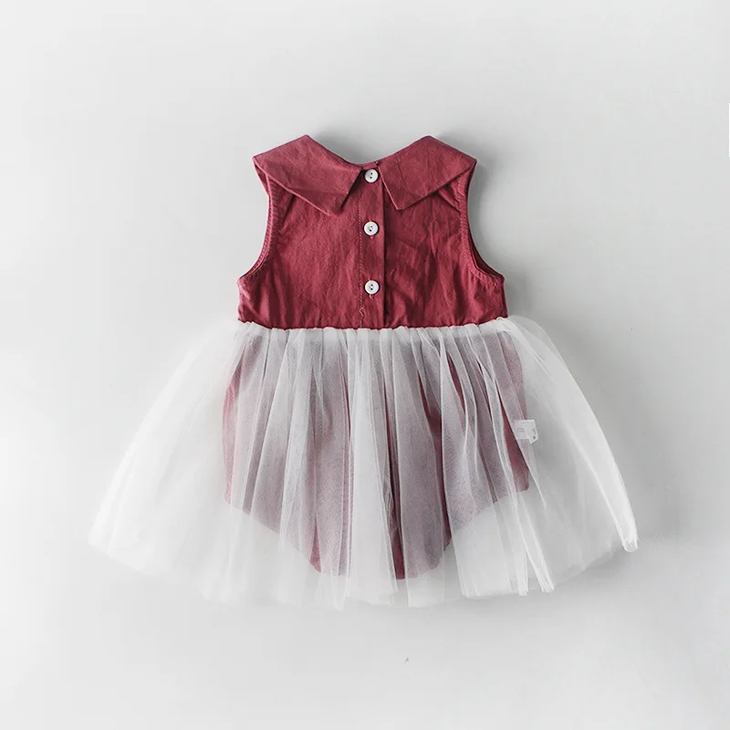 

New Style Summer 0-24M Baby Girl Dress Sleeveless Doll Collar Mesh Bodysuits Princess Dress Turn-down Collar