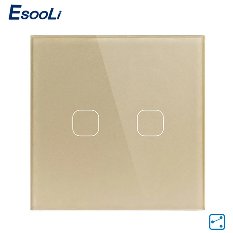 2 Gang 2 Way Gold EsooLi EU Standard wall switch Touch Switch 2 Gang 2 Way Control Touch Screen Switch, Crystal Glass Panel light switch - Цвет: 2 Gang 2 Way Gold