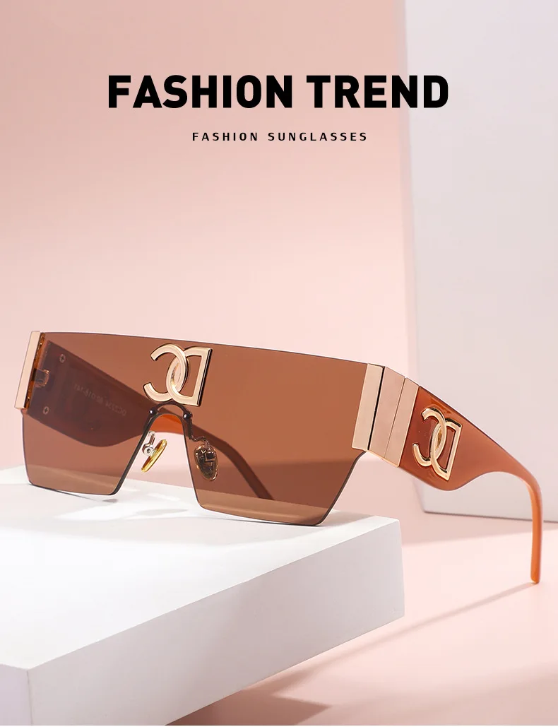 Rimless One Piece Square Sunglasses Women Frameless Flat Top Sun Glasses Men Luxury Brand Designer Silver Mirror Shades Eyewear