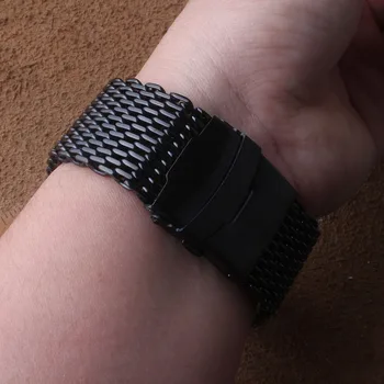 

18/20/22/24mm Cool Shark Mesh Watchband Black Wrist Watch Band Strap for Luxury watches Solid Links Stainless Steel Replacement