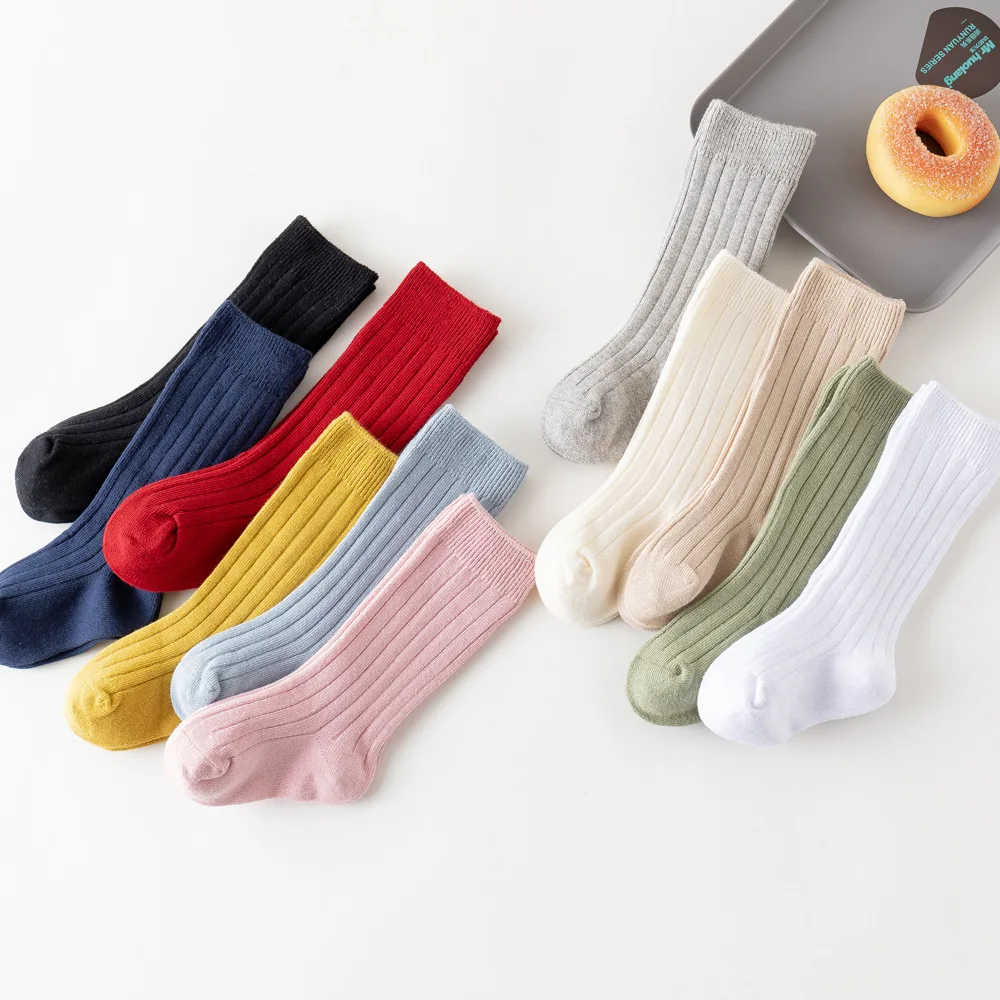 Baby Socks Children Socks Newborn Kids Infant Girls Boys Knee High Sock Toddler Girl Solid Cotton Stripe Plain Long Sock For 0-3 Years Children
