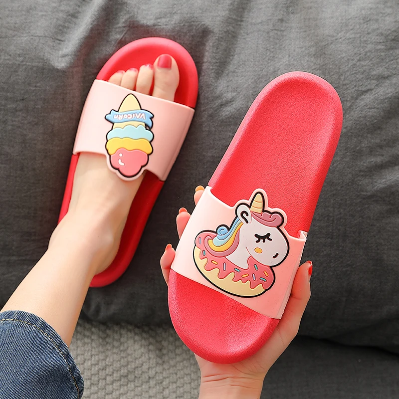 Women Summer Slippers Slide Sandals Beach Slides Cartoon Unicorn Dinosaur Flip Flops Thick Soled Men Couple Bathe Shoes | Обувь