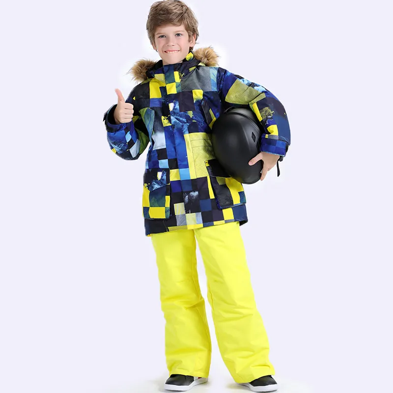 Костюмы для сноуборда для мальчиков; зимняя куртка с брюками; Детские лыжные костюмы; брюки и куртка; зимняя одежда для детей