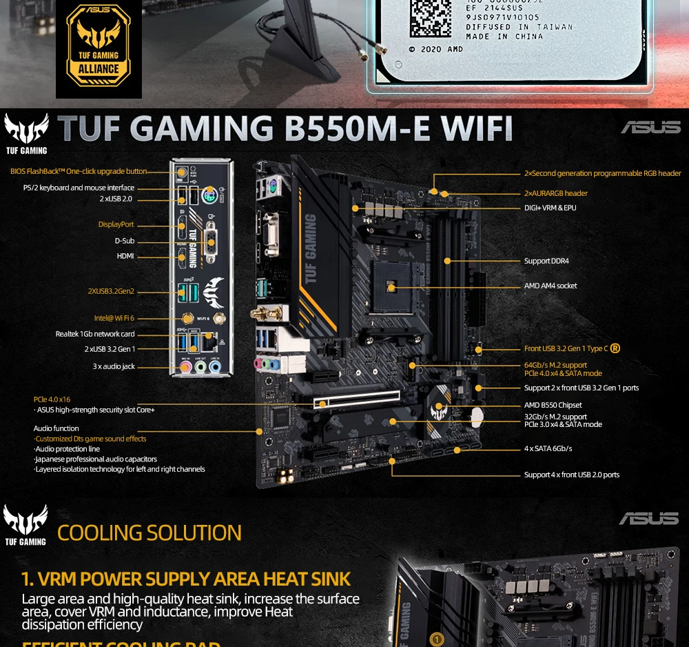 AMD New Ryzen 5 5600G R5 5600G CPU + ASUS TUF GAMING B550M-E (WI-FI) Motherboard Micro-ATX B550M B550 DDR4 Support R5 R7 R9 CPU