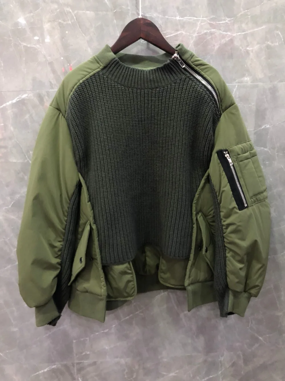 2019FW winner новые женские шерстяные вязаные Лоскутные толстовки женские повседневные пальто Топы 2 цвета пачка