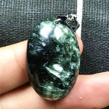 

Real Natural Green Seraphinite Pendant For Woman Lady Man Crystal 30x19x9mm Egg Shape Beads Silver Stone Fashion Jewelry AAAAA
