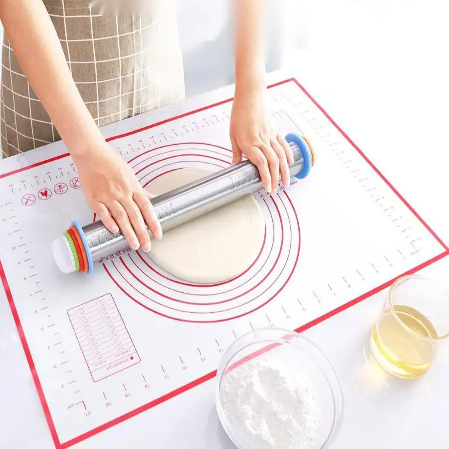 

Adjustable Stainless Steel Rolling Pin Dough Roller 4 Adjustable Rings Pizza Dough Kneading Roller Baking Christmas Rolling Pin