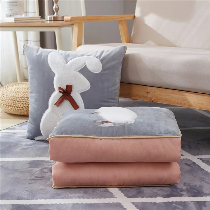 

Portable Pillow Blanket 2 In 1 Cartoon Rabbit Cushion 45x45cm Quilt 105*145cm Plush Throw Pillows Blankets Foldable Car Cushions