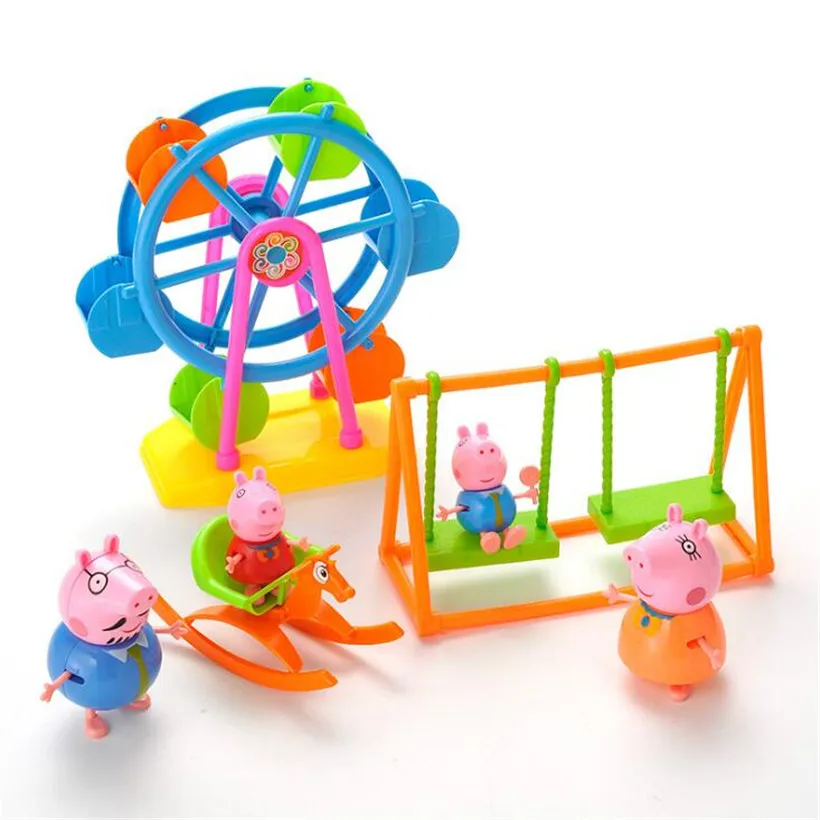 Peppa Pig family pack колесо обозрения парк развлечений детские игрушки полная ролевая фигурка модель Pelucia подарки на день рождения детей