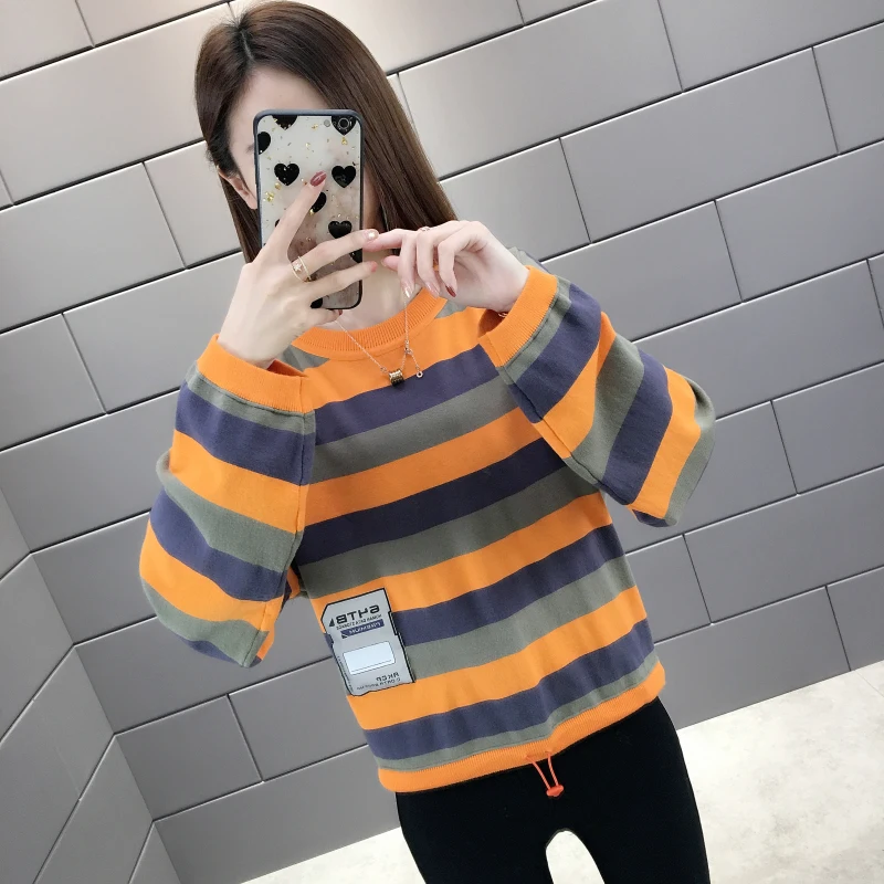 

10298 [2nd floor, 3rd floor, 13th floor], new round collar striped sweater Pullover 53ttl