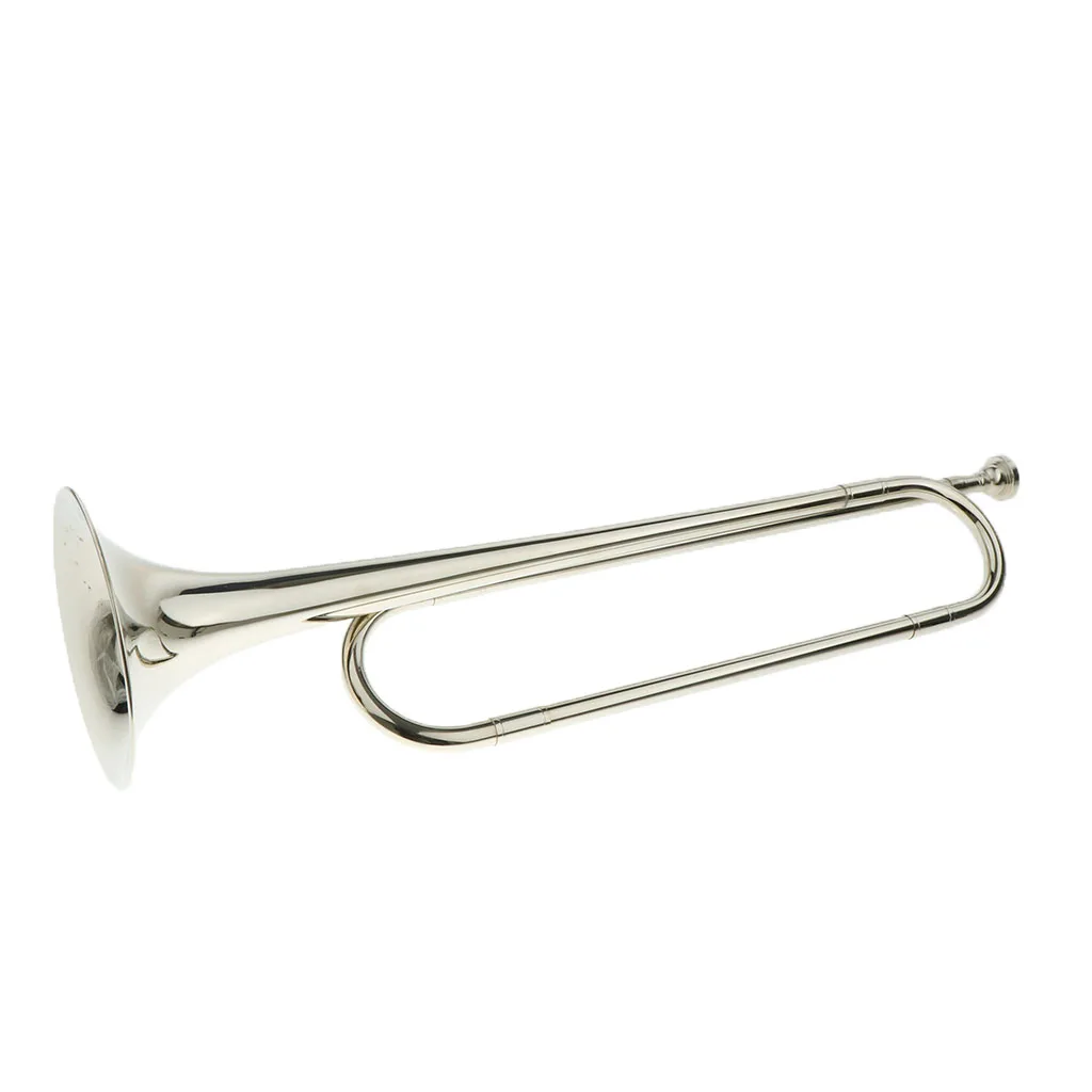 

B Tone Bugle Cavalry Trumpet with Flag Gloves for School Band Kids Children Beginners Students, Silver