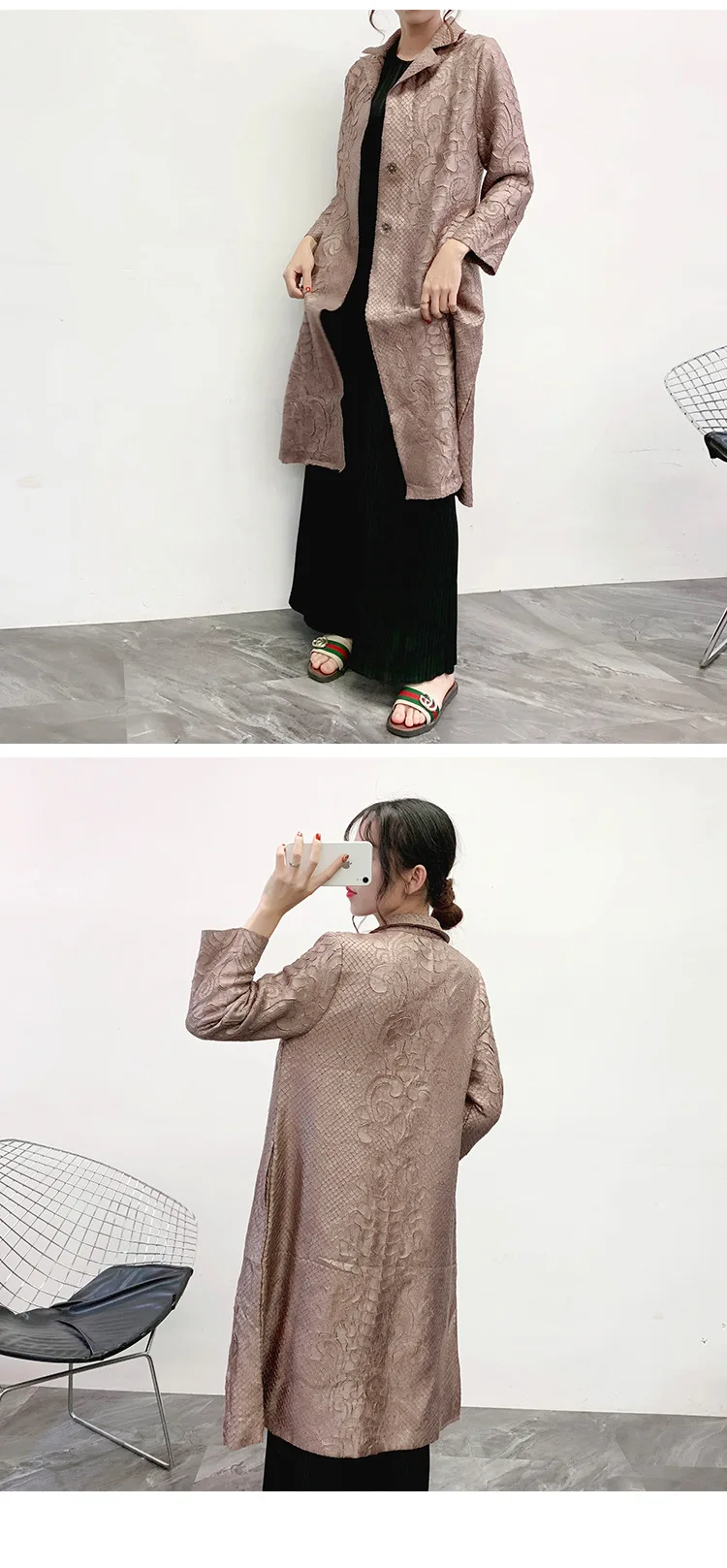 Miyake fold heavy industry trench winter new double layer plus cotton thick pleated windbreak long female trench free shipping