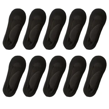 

5 PCS Women's Socks Fashion Comfortable Embossed Cushion Foot Socks Bamboo Non-slip Silicone Invisible Boat socks Khaki black