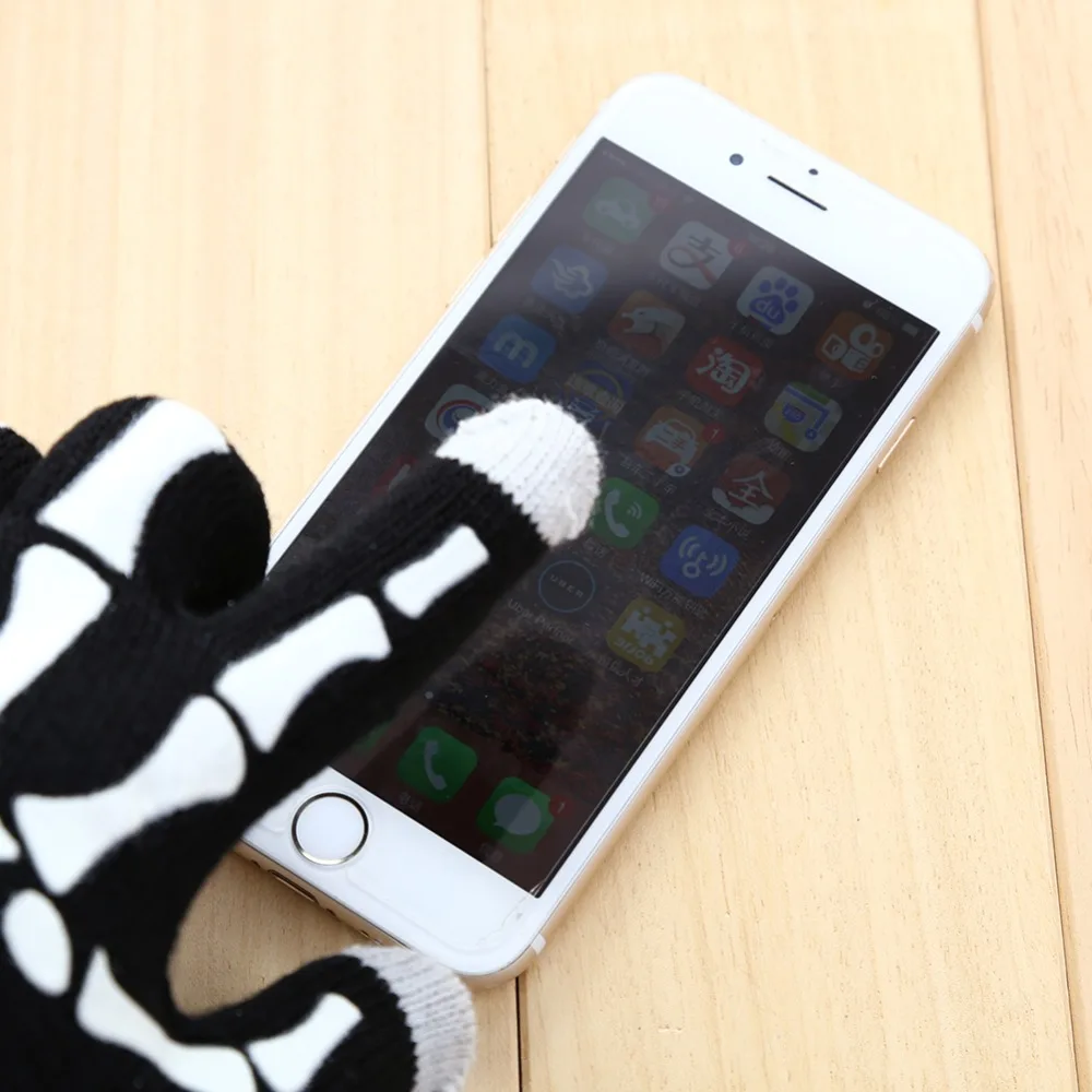 Смартфоны с сенсорным экраном, планшеты с черепом, светящиеся зимние перчатки, вязаные мужские модные теплые перчатки, перчатки-лапки