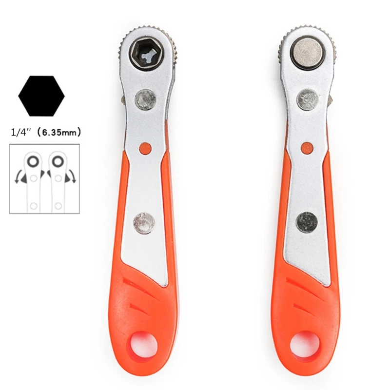 

Mini Magnetic Ratchet Wrench 1/4"(6.35mm) Hexagon Torx Bidirectional Control for Single/Double Head Screwdriver Tool