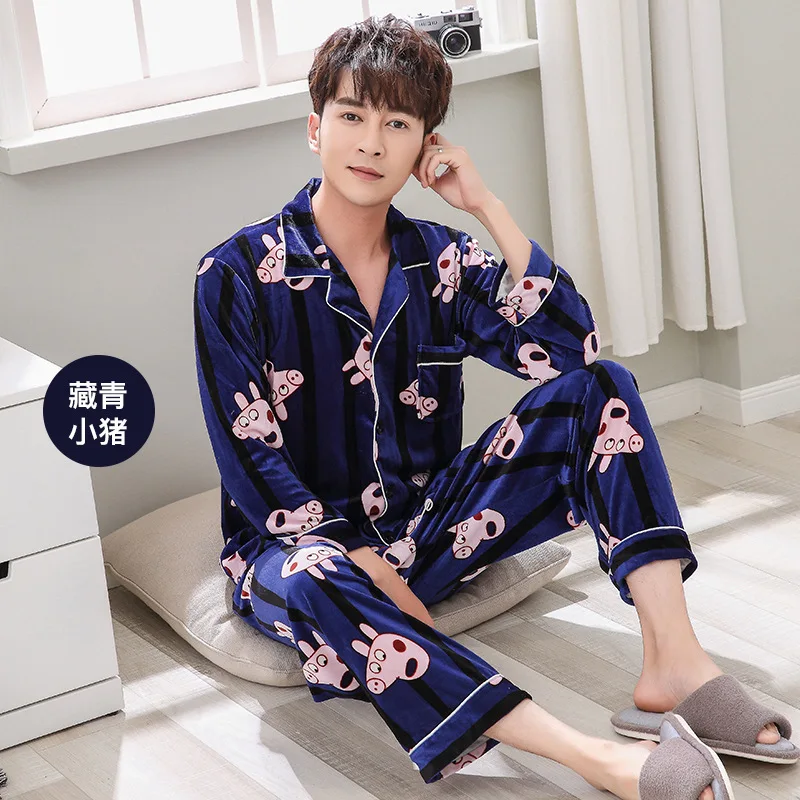 Autumn and Winter Newest Gold Velvet Pajamas Women's Couples Long-sleeved Suit Men and Women Cardigan Casual Home Clothes - Цвет: 8