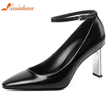 

Karinluna New Arrivals 2020 Genuine Leather Strange Style Lady Pumps Woman Shoes Buckle Strap High Heels Shoes Women Pumps