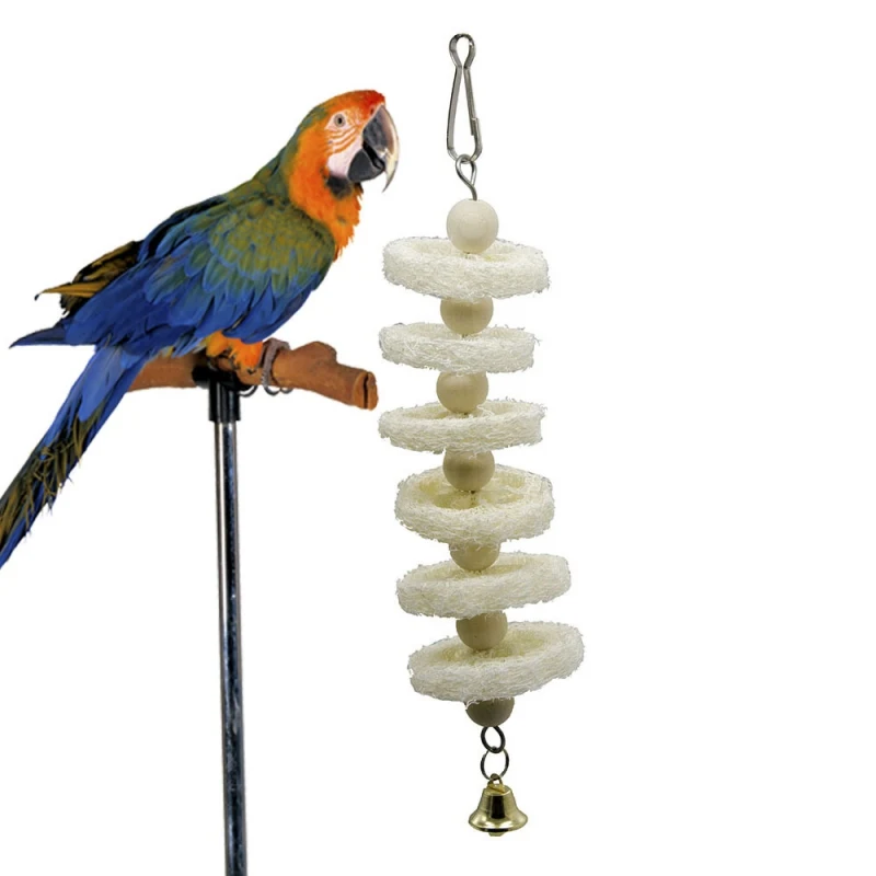 Parrot Bird Pet Hanging Swing Nature Loofah Sponge Chew Bite Scratcher Wood String Parrot Climb Toy Parrot Bird Chewing Toy