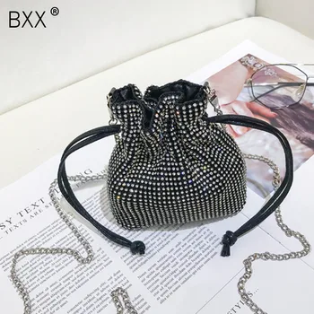 

[BXX] Women Single Shoulder Crossbody Bag All-match Flap 2020 Ladies Bling Chain Package Drawstring Moblie Phone Coins Bag HE973
