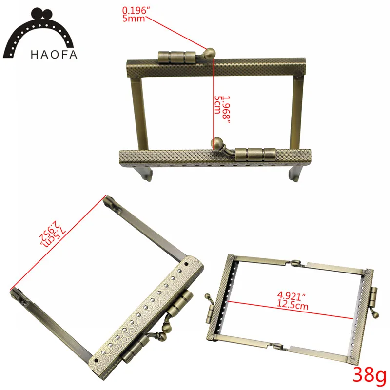 Haofa 7,5 см тиснение металла кошелек фурнитура для клатча рамка для сумки кошелька аксессуары с механизмом поцелуем-застежкой рамка 10 шт./компл