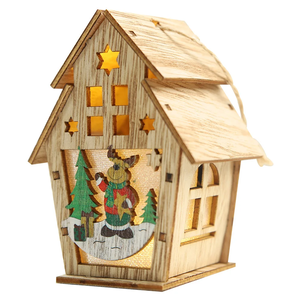 DIY светодиодный светильник, деревянный дом, Рождественский Декор для дома, Рождественская елка, украшение, лось, Санта, Клаус, снеговик, подвесная подвеска - Цвет: I